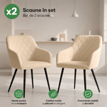 Casa si Gradina - Mobilier - Scaune si fotolii - Scaune - Set 2 scaune dining tapitate Velto, catifea, matlasate cu romburi, 52x58x82 cm, maxim 120 kg, bej - Infinity.ro