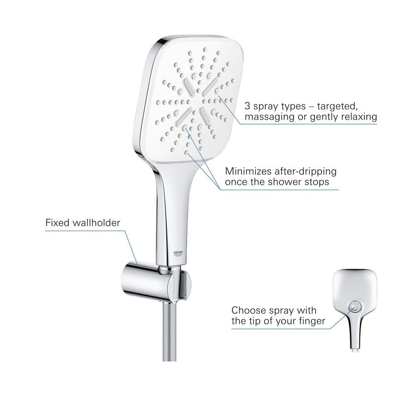 Casa si Gradina - Sanitare - Cazi si cabine de dus - Coloane si seturi de dus - Para de dus Grohe 26589LS0, SmartActive, 130 mm, 3 functii, suport/furtun, crom - Infinity.ro