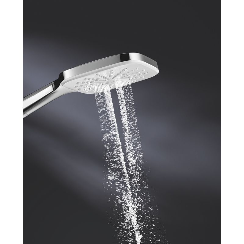 Casa si Gradina - Sanitare - Cazi si cabine de dus - Coloane si seturi de dus - Para de dus Grohe 26551LS0, Rainshower SmartActive Cube 130, universala, 3 functii, crom/alb - Infinity.ro