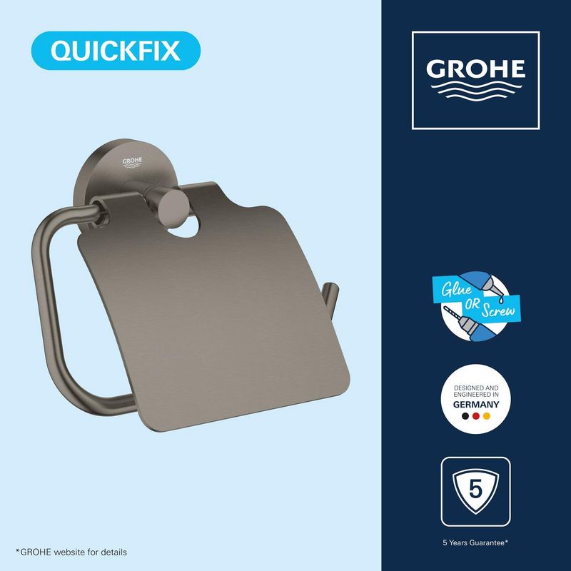 Casa si Gradina - Sanitare - Suporturi si accesorii baie - Suporturi baie - Suport hartie WC Grohe 41179AL0, Start, aparente, capac, metal, mat, grafit - Infinity.ro