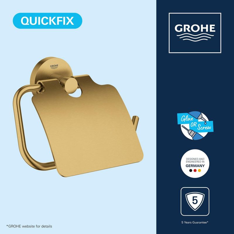 Casa si Gradina - Sanitare - Suporturi si accesorii baie - Suporturi baie - Suport hartie WC Grohe 41179GN0, Start, aparente, capac, metal, mat, auriu - Infinity.ro
