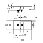 Casa si Gradina - Sanitare - Chiuveta bucatarie si accesorii - Chiuvete bucatarie - Chiuveta Quartz composite Grohe K400 31642AP0, 1000 x 500 mm, 2 boluri, montare pe blat, evacuare, negru - Infinity.ro