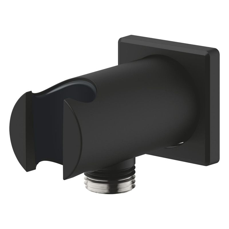 Casa si Gradina - Sanitare - Cazi si cabine de dus - Coloane si seturi de dus - Cot iesire dus Grohe 26659KF0, Rainshower, 1/2'' x 1/2'', suport para, mat, negru - Infinity.ro