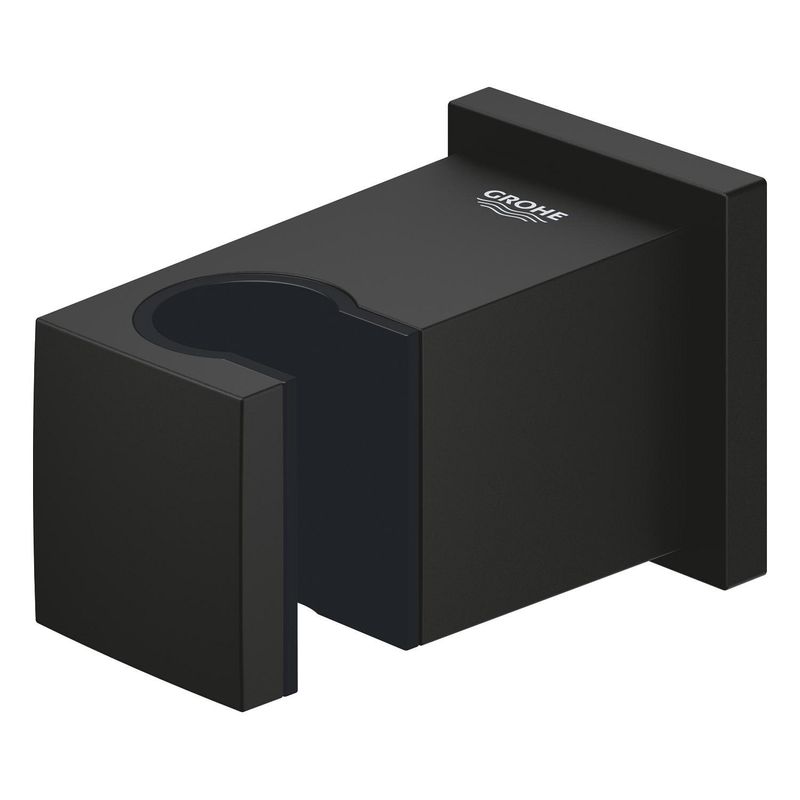 Casa si Gradina - Sanitare - Cazi si cabine de dus - Coloane si seturi de dus - Cot iesire dus Grohe 26370KF0, Euphoria, 1/2'' x 1/2'', suport para, mat, negru - Infinity.ro