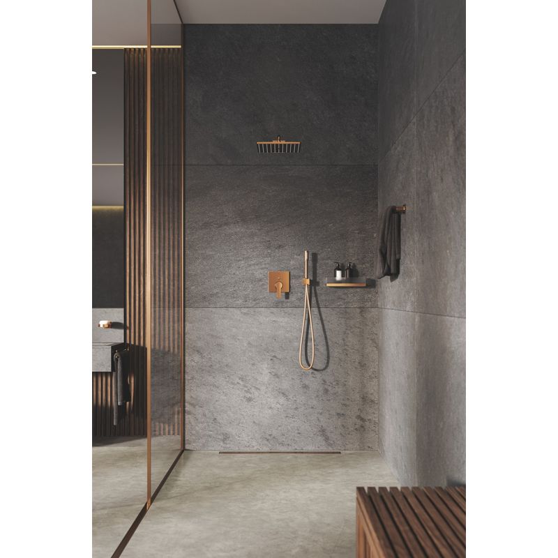 Casa si Gradina - Sanitare - Cazi si cabine de dus - Coloane si seturi de dus - Cot iesire dus Grohe 26370DL0, Euphoria Cube, 1/2'' x 1/2'', suport para, mat, cupru - Infinity.ro