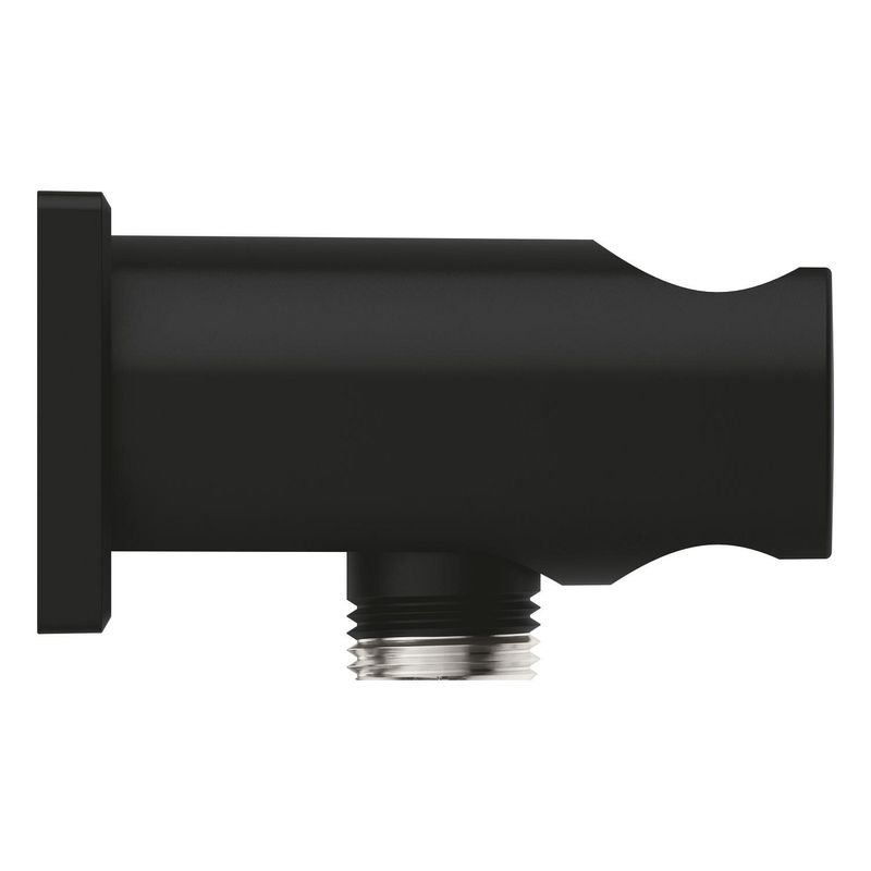 Casa si Gradina - Sanitare - Cazi si cabine de dus - Coloane si seturi de dus - Cot iesire dus Grohe 26659KF0, Rainshower, 1/2'' x 1/2'', suport para, mat, negru - Infinity.ro