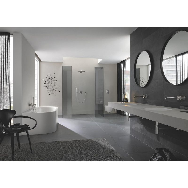 Casa si Gradina - Sanitare - Cazi si cabine de dus - Coloane si seturi de dus - Cot iesire dus Grohe 27057DC0, Rainshower, 1/2'' x 1'/2'', mat, otel satinat - Infinity.ro