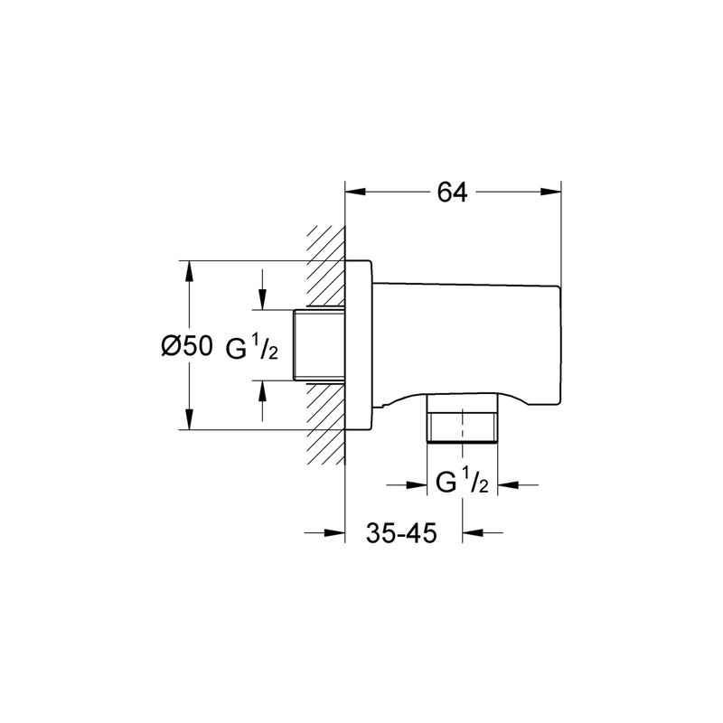 Casa si Gradina - Sanitare - Cazi si cabine de dus - Coloane si seturi de dus - Cot iesire dus Grohe 27057DL0, Rainshower, 1/2'' x 1/2'', mat, cupru - Infinity.ro