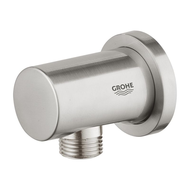 Casa si Gradina - Sanitare - Cazi si cabine de dus - Coloane si seturi de dus - Cot iesire dus Grohe 27057DC0, Rainshower, 1/2'' x 1'/2'', mat, otel satinat - Infinity.ro
