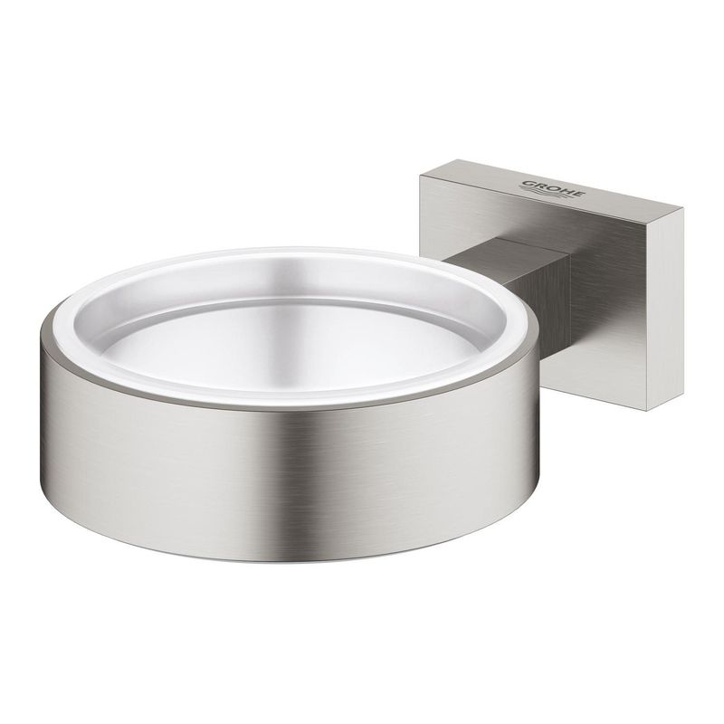 Casa si Gradina - Sanitare - Suporturi si accesorii baie - Dispensere - Suport pahar/dozator Grohe 40508DC1, Essentials Cube, pe perete, metal, mat, otel satinat - Infinity.ro