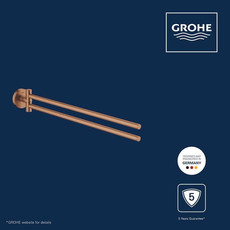 Casa si Gradina - Sanitare - Suporturi si accesorii baie - Suporturi baie - Bara prosop dubla Grohe 41183DL0, Start, aparenta, 440 mm, pivotanat, metal, mat, cupru - Infinity.ro