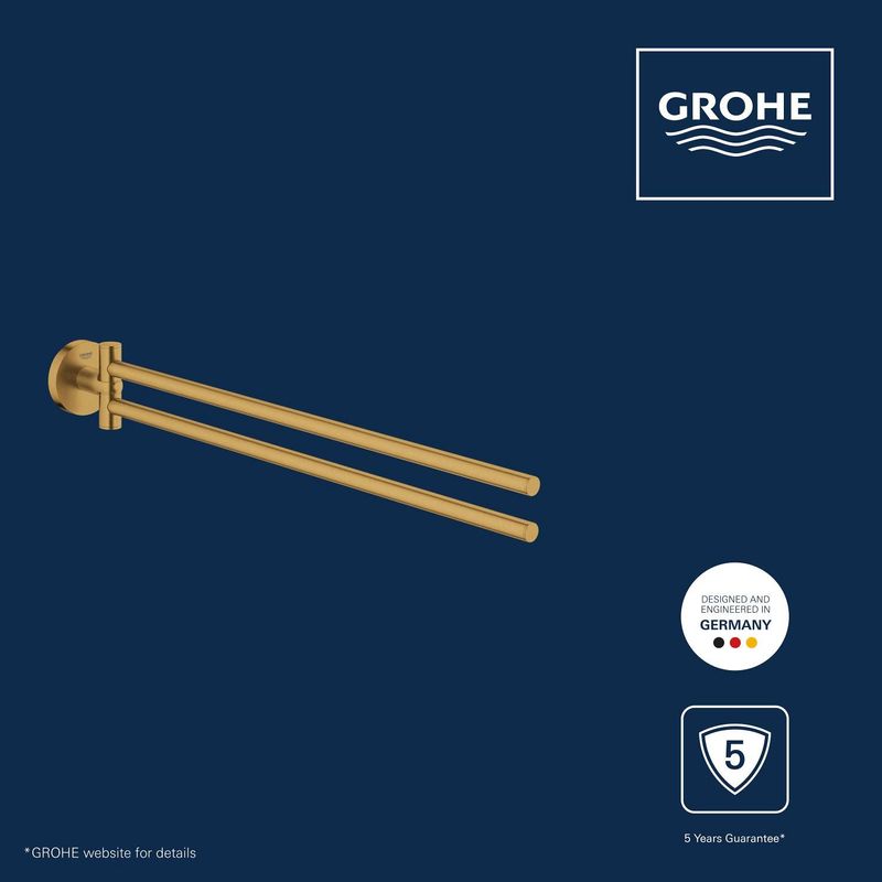 Casa si Gradina - Sanitare - Suporturi si accesorii baie - Suporturi baie - Bara prosop dubla Grohe 41183GN0, Start, aparenta, 440 mm, pivotanat, metal, mat, auriu - Infinity.ro