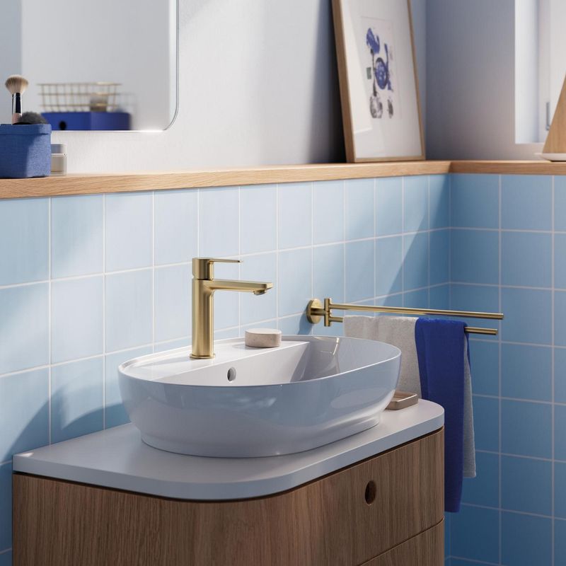 Casa si Gradina - Sanitare - Suporturi si accesorii baie - Suporturi baie - Bara prosop dubla Grohe 41183GN0, Start, aparenta, 440 mm, pivotanat, metal, mat, auriu - Infinity.ro