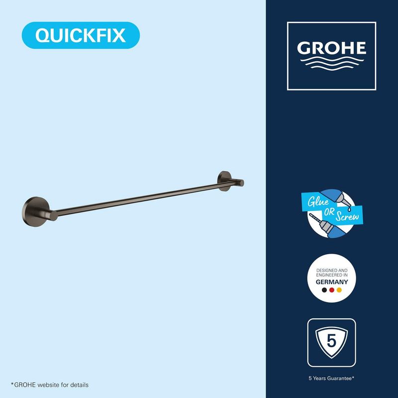 Casa si Gradina - Sanitare - Suporturi si accesorii baie - Suporturi baie - Bara prosop Grohe 41178AL0, Start, aparent, 600 mm, metal, mat, grafit - Infinity.ro