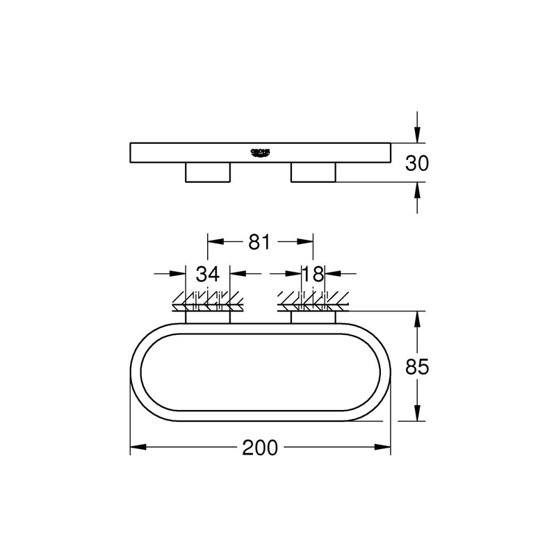 Casa si Gradina - Sanitare - Suporturi si accesorii baie - Suporturi baie - Inel prosop Grohe 41035DL0, Selection, 200 mm, montare pe perete, fixare ascunsa, mat, cupru - Infinity.ro