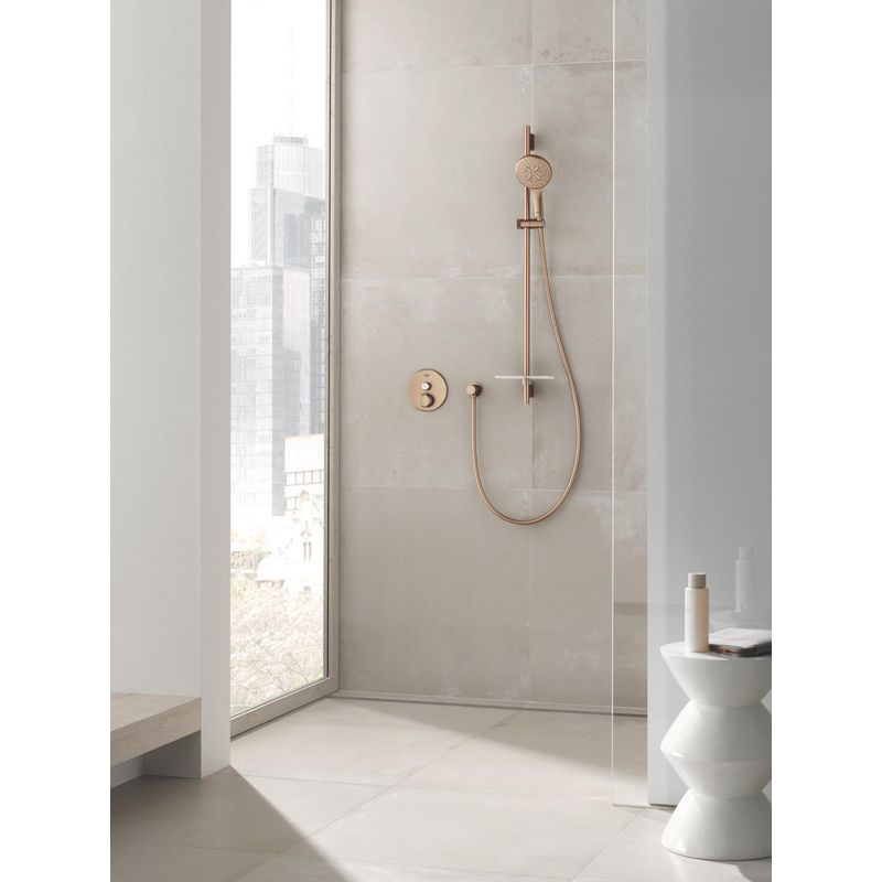 Casa si Gradina - Sanitare - Cazi si cabine de dus - Coloane si seturi de dus - Bara de dus Grohe 26603DL0, SmartActive, aparenta, 900 mm, glisor, etajera, mat, cupru - Infinity.ro