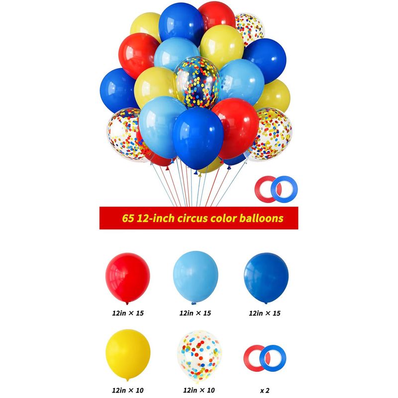 Casa si Gradina - Decoratiuni - Decoratiuni petrecere - Baloane - Set 65 baloane circus TrendiShop , latex premium, ideale pentru petreceri si decoruri festive, albastru, rosu, galben - Infinity.ro