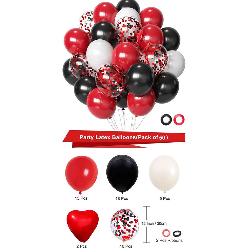 Casa si Gradina - Decoratiuni - Decoratiuni petrecere - Baloane - Set 50 baloane rosi cu negru TrendiShop , latex premium, ideale pentru petreceri si decoruri festive, rosu, negru, alb - Infinity.ro