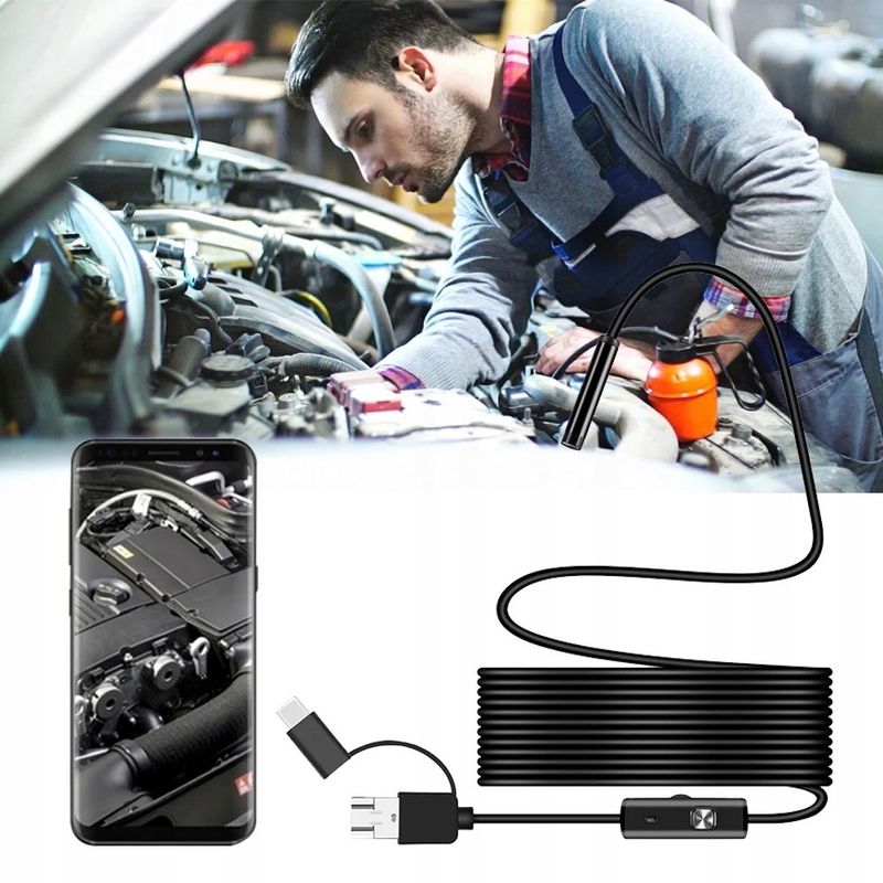 Auto si Moto - Reparatii si depanare - Scule auto - Scule si truse auto - Camera endoscopica MRG M-Y102, IP67, 5 m, 7 mm, USB-C, Android, 6 LED-uri - Infinity.ro