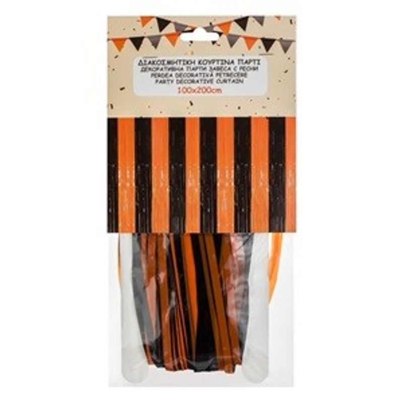 Casa si Gradina - Textile si covoare - Perdele si draperii - Perdele - Perdea decorativa Halloween cu franjuri, Negru si Portocaliu, 100x200cm - Infinity.ro