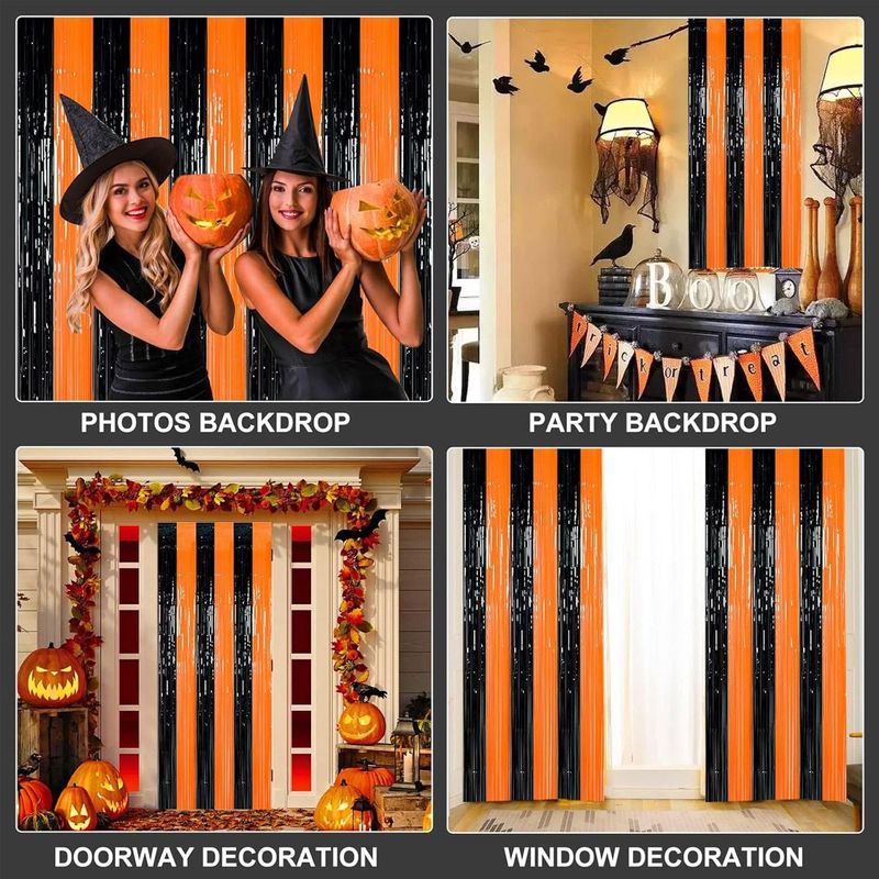 Casa si Gradina - Textile si covoare - Perdele si draperii - Perdele - Perdea decorativa Halloween cu franjuri, Negru si Portocaliu, 100x200cm - Infinity.ro