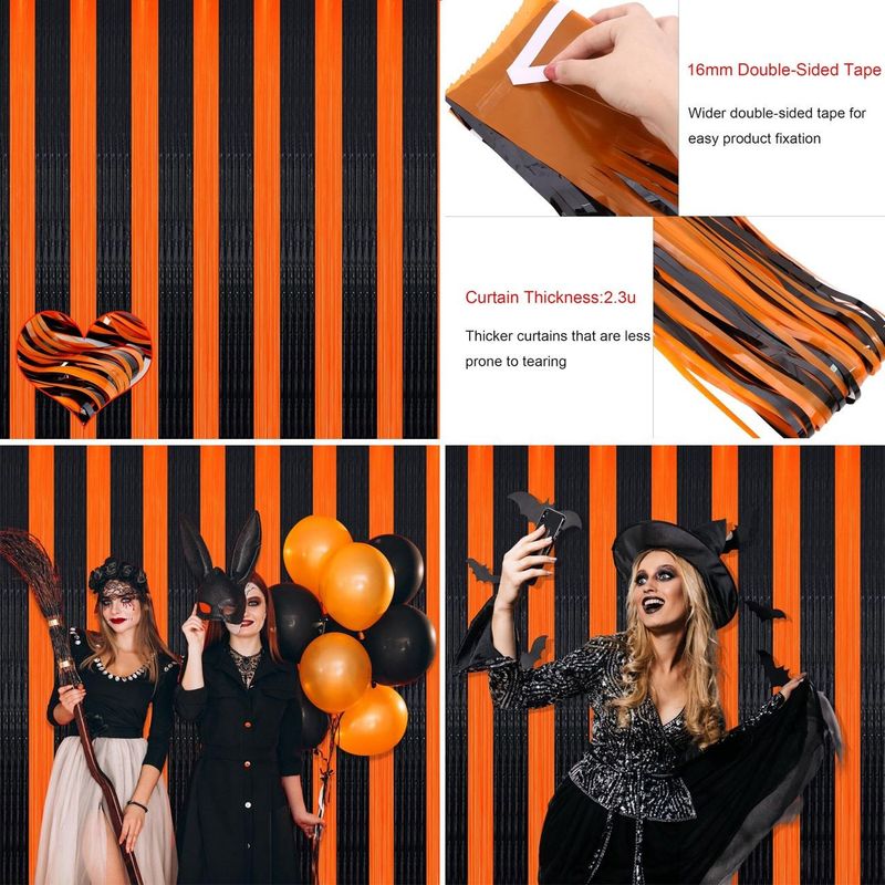 Casa si Gradina - Textile si covoare - Perdele si draperii - Perdele - Perdea decorativa Halloween cu franjuri, Negru si Portocaliu, 100x200cm - Infinity.ro
