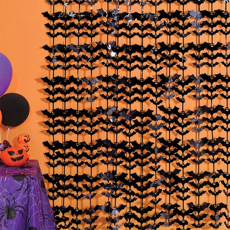 Casa si Gradina - Textile si covoare - Perdele si draperii - Perdele - Perdea decorativa de Halloween cu lilieci negri, 1 bucata, 2 cm - Infinity.ro