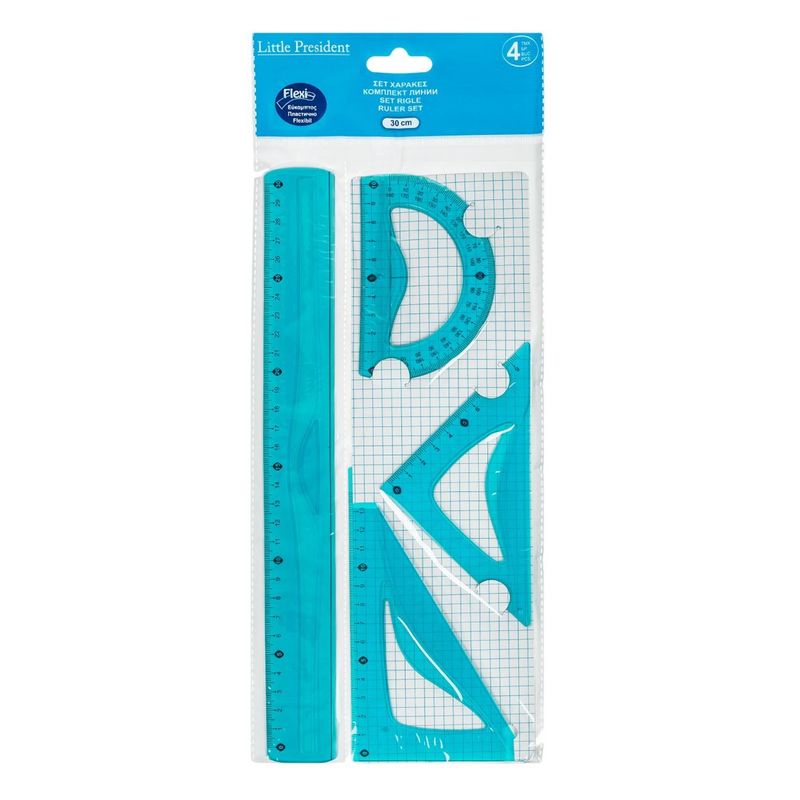 Carti si Birotica - Birotica - Instrumente de scris - Accesorii instrumente de scris - Set Geometrie cu Rigle Flexibile, 4 buc, Albastru - Infinity.ro