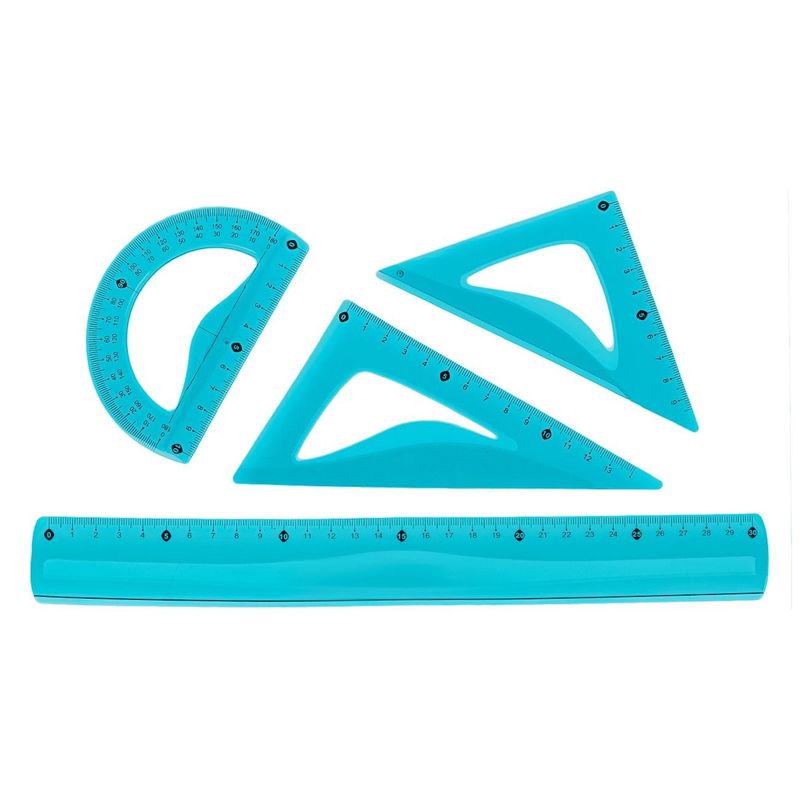 Carti si Birotica - Birotica - Instrumente de scris - Accesorii instrumente de scris - Set Geometrie cu Rigle Flexibile, 4 buc, Albastru - Infinity.ro