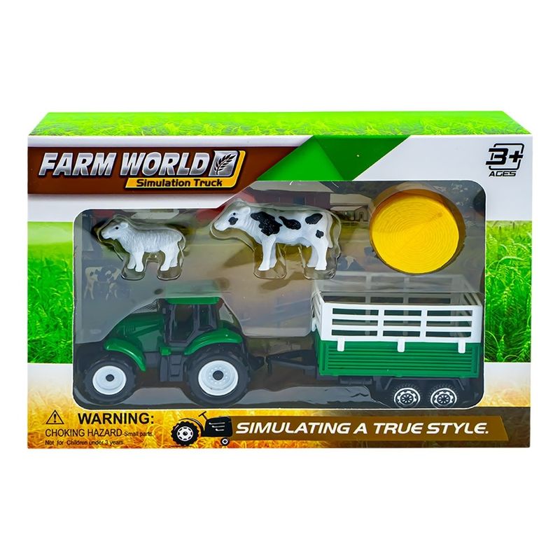 Jucarii, Copii si Bebe - Jucarii si jocuri - Vehicule si jucarii cu telecomanda - Utilaje constructie de jucarie - Set de Joaca Ferma cu Tractor, Remorca/Cisterna, Figurine Vaca, Oaie si Balot de Fan, 5 Piese, 3 ani+ - Infinity.ro