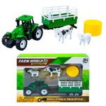 Jucarii, Copii si Bebe - Jucarii si jocuri - Vehicule si jucarii cu telecomanda - Utilaje constructie de jucarie - Set de Joaca Ferma cu Tractor, Remorca/Cisterna, Figurine Vaca, Oaie si Balot de Fan, 5 Piese, 3 ani+ - Infinity.ro