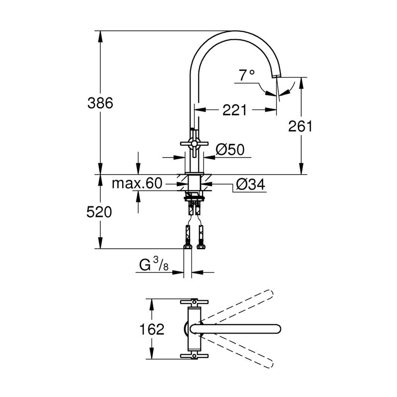 Casa si Gradina - Sanitare - Chiuveta bucatarie si accesorii - Baterii bucatarie - Baterie de bucatarie Grohe 30362000, 1 bar, 386 mm, 221 mm, 1 orificii instalare, 1 sprayuri, 360 unghi pivotare, Crom - Infinity.ro