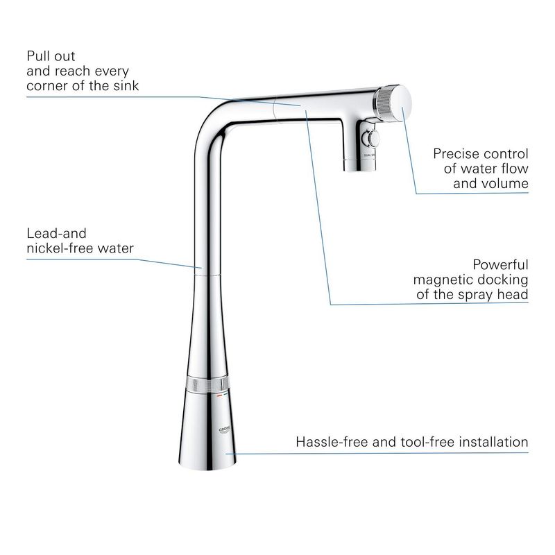 Casa si Gradina - Sanitare - Chiuveta bucatarie si accesorii - Baterii bucatarie - Baterie bucatarie Grohe 31886000, 1 bar, 376 mm, 200 mm, 1 orificii instalare, 2 sprayuri, 180 unghi pivotare, Crom - Infinity.ro