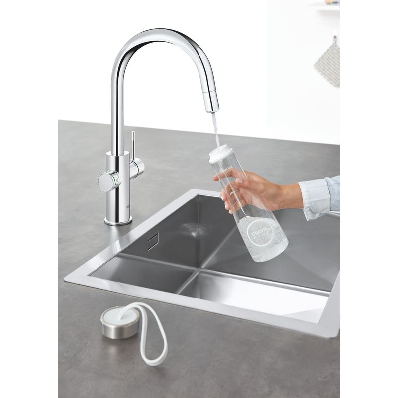 Casa si Gradina - Sanitare - Chiuveta bucatarie si accesorii - Baterii bucatarie - Baterie bucatarie Grohe 1010730001, 0.6 bar, 419 mm, 219 mm, 1 orificii instalare, 3 sprayuri, 150 unghi pivotare, Crom - Infinity.ro