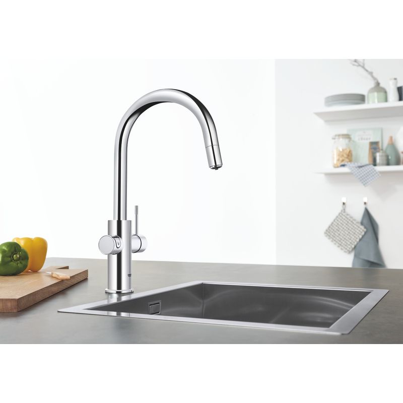 Casa si Gradina - Sanitare - Chiuveta bucatarie si accesorii - Baterii bucatarie - Baterie bucatarie Grohe 1010730001, 0.6 bar, 419 mm, 219 mm, 1 orificii instalare, 3 sprayuri, 150 unghi pivotare, Crom - Infinity.ro