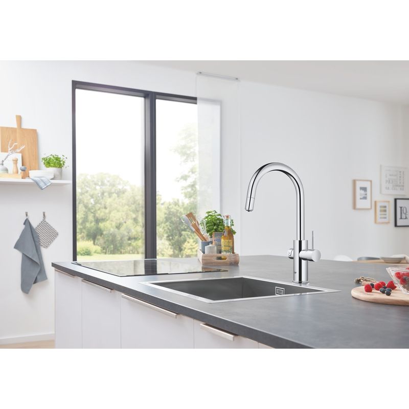 Casa si Gradina - Sanitare - Chiuveta bucatarie si accesorii - Baterii bucatarie - Baterie bucatarie Grohe 1010730001, 0.6 bar, 419 mm, 219 mm, 1 orificii instalare, 3 sprayuri, 150 unghi pivotare, Crom - Infinity.ro