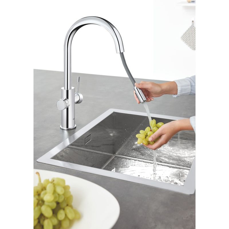 Casa si Gradina - Sanitare - Chiuveta bucatarie si accesorii - Baterii bucatarie - Baterie bucatarie Grohe 1010730001, 0.6 bar, 419 mm, 219 mm, 1 orificii instalare, 3 sprayuri, 150 unghi pivotare, Crom - Infinity.ro
