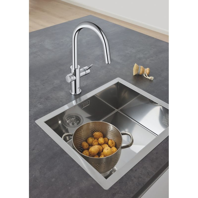 Casa si Gradina - Sanitare - Chiuveta bucatarie si accesorii - Baterii bucatarie - Baterie bucatarie Grohe 1010730001, 0.6 bar, 419 mm, 219 mm, 1 orificii instalare, 3 sprayuri, 150 unghi pivotare, Crom - Infinity.ro