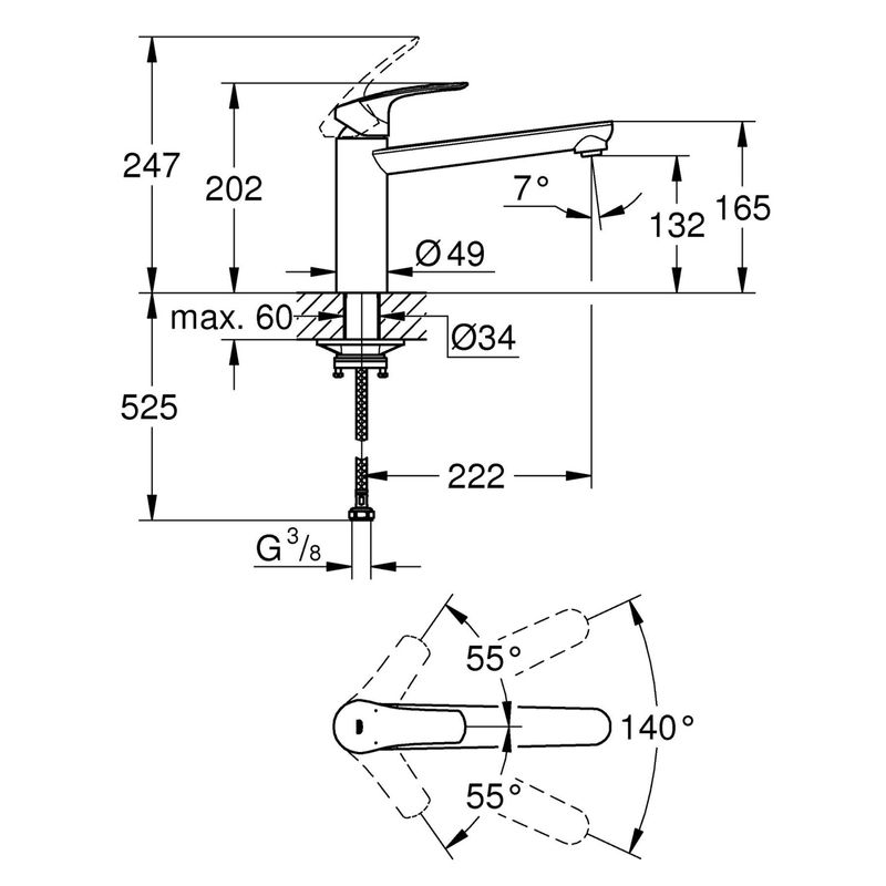 Casa si Gradina - Sanitare - Chiuveta bucatarie si accesorii - Baterii bucatarie - Baterie bucatarie Grohe 304632430, 1 bar, 202 mm, 222 mm, 1 orificii instalare, 1 sprayuri, 360 unghi pivotare, Negru - Infinity.ro