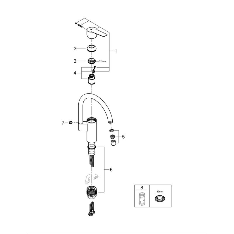 Casa si Gradina - Sanitare - Chiuveta bucatarie si accesorii - Baterii bucatarie - Baterie bucatarie Grohe 304692430, 0.8 bar, 339 mm, 183 mm, 1 orificii instalare, 1 sprayuri, 360 unghi pivotare, Negru - Infinity.ro