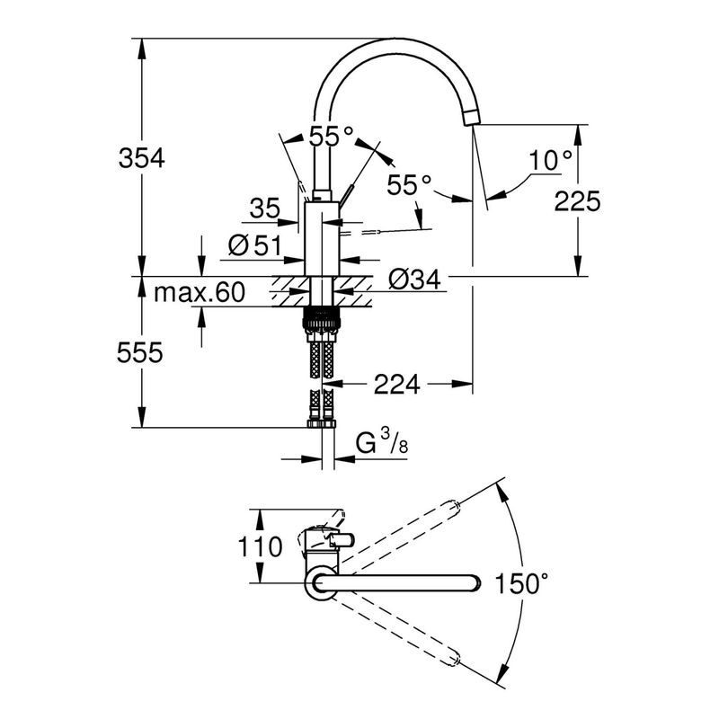Casa si Gradina - Sanitare - Chiuveta bucatarie si accesorii - Baterii bucatarie - Baterie bucatarie Grohe 30431000, 1 bar, 354 mm, 224 mm, 1 orificii instalare, 1 sprayuri, 360 unghi pivotare, Crom - Infinity.ro