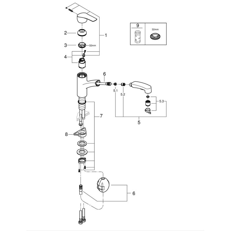 Casa si Gradina - Sanitare - Chiuveta bucatarie si accesorii - Baterii bucatarie - Baterie bucatarie Grohe 305312431, 0.8 bar, 185 mm, 227 mm, 1 orificii instalare, 2 sprayuri, 180 unghi pivotare, Negru - Infinity.ro