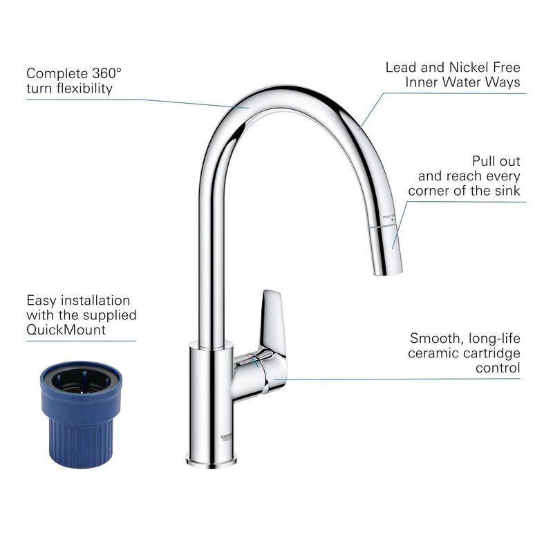 Casa si Gradina - Sanitare - Chiuveta bucatarie si accesorii - Baterii bucatarie - Baterie bucatarie Grohe 30550000, 1 bar, 357 mm, 215 mm, 1 orificii instalare, 1 sprayuri, 180 unghi pivotare, Crom - Infinity.ro