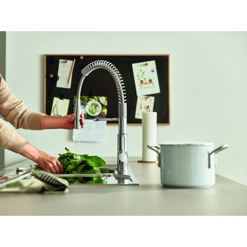Casa si Gradina - Sanitare - Chiuveta bucatarie si accesorii - Baterii bucatarie - Baterie bucatarie Grohe 30614000, 1 bar, 455 mm, 236 mm, 1 orificii instalare, 2 sprayuri, 360 unghi pivotare, Crom - Infinity.ro
