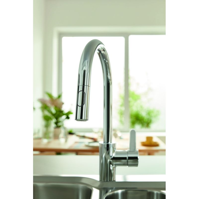 Casa si Gradina - Sanitare - Chiuveta bucatarie si accesorii - Baterii bucatarie - Baterie bucatarie Grohe 30612000, 1 bar, 381 mm, 223 mm, 1 orificii instalare, 2 sprayuri, 180 unghi pivotare, Crom - Infinity.ro