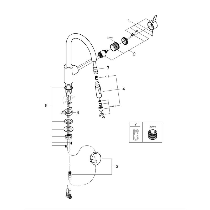 Casa si Gradina - Sanitare - Chiuveta bucatarie si accesorii - Baterii bucatarie - Baterie bucatarie Grohe 30612000, 1 bar, 381 mm, 223 mm, 1 orificii instalare, 2 sprayuri, 180 unghi pivotare, Crom - Infinity.ro