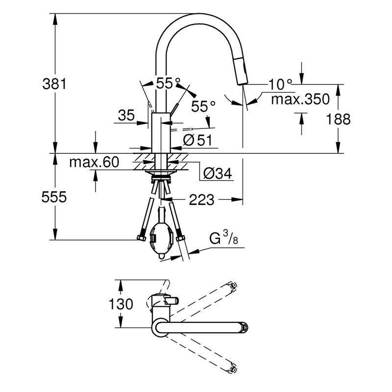 Casa si Gradina - Sanitare - Chiuveta bucatarie si accesorii - Baterii bucatarie - Baterie bucatarie Grohe 30612000, 1 bar, 381 mm, 223 mm, 1 orificii instalare, 2 sprayuri, 180 unghi pivotare, Crom - Infinity.ro