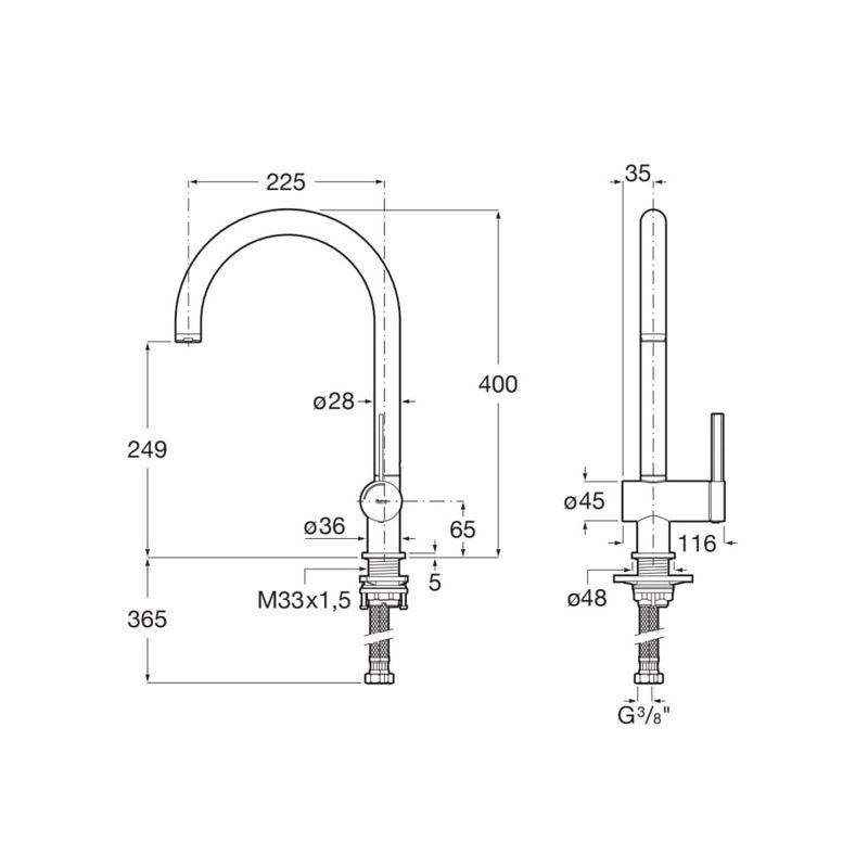 Casa si Gradina - Sanitare - Chiuveta bucatarie si accesorii - Baterii bucatarie - Baterie bucatarie Roca A5A841FNB0, 0.8 bar, 400 mm, 225 mm, 1 orificii instalare, 1 sprayuri, 180 unghi pivotare, Negru - Infinity.ro