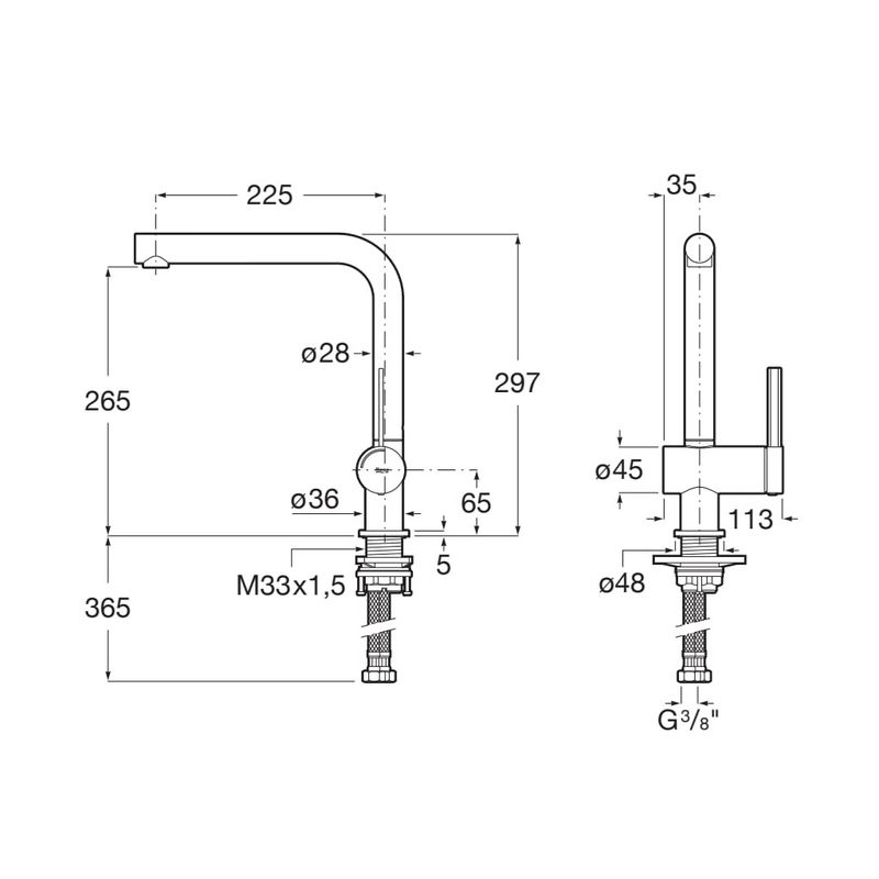 Casa si Gradina - Sanitare - Chiuveta bucatarie si accesorii - Baterii bucatarie - Baterie bucatarie Roca A5A831FC00, 0.8 bar, 297 mm, 225 mm, 1 orificii instalare, 1 sprayuri, 180 unghi pivotare, Crom - Infinity.ro