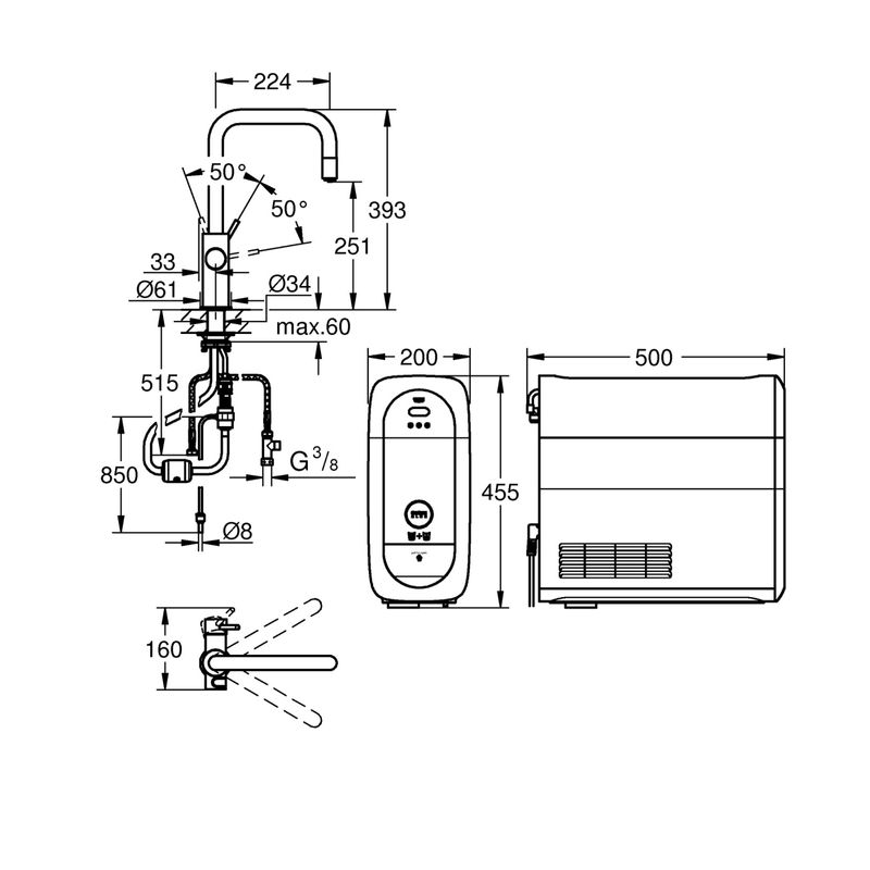 Casa si Gradina - Sanitare - Chiuveta bucatarie si accesorii - Baterii bucatarie - Baterie de bucatarie Grohe 31543000, 1 bar, 393 mm, 224 mm, 1 orificii instalare, 1 sprayuri, 150 unghi pivotare, Crom - Infinity.ro